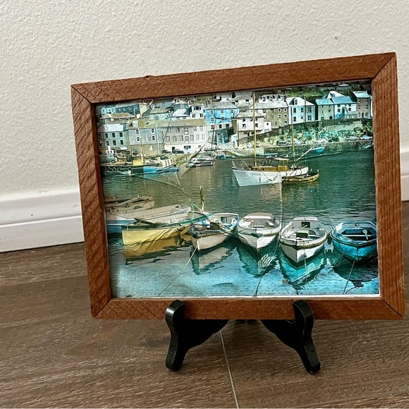 Vintage Oil Painting On Foil Picture Of Small Boats, UK Print 7/9 Inch - Picture 1 of 8